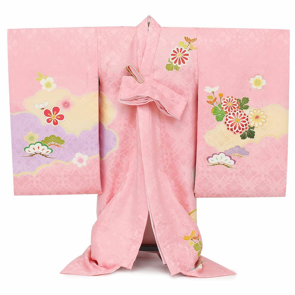 お宮参り 着物 女の子 産着 祝い着 桃 薄橙 薄緑 藤色 ピンク 花車