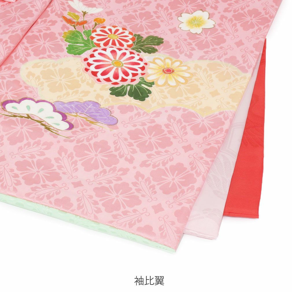 お宮参り 着物 女の子 産着 祝い着 桃 薄橙 薄緑 藤色 ピンク 花車