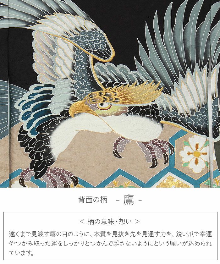 お宮参り 着物 男の子 産着 祝い着 黒 ブラック グレージュ 鷹 兜 亀甲