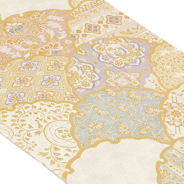 華やかな袋帯〜新品 ○【都（みやこ）】 正絹西陣織袋帯 「立菱華映文・金」 フォーマルの
