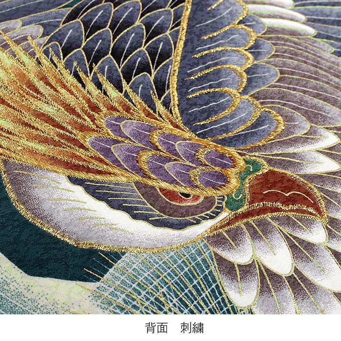お宮参り 着物 男の子 産着 祝い着 青緑 緑 青 鷹 兜 小槌 軍配 松