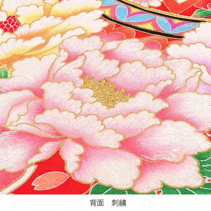 お宮参り 着物 女の子 産着 祝い着 赤 牡丹 鈴 桜 正絹 友禅 金駒刺繍
