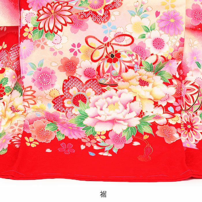 お宮参り 着物 女の子 産着 祝い着 赤 牡丹 鈴 桜 正絹 友禅 金駒刺繍
