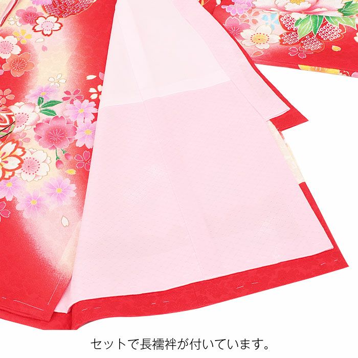 お宮参り 着物 女の子 産着 祝い着 赤 牡丹 鈴 桜 正絹 友禅 金駒刺繍
