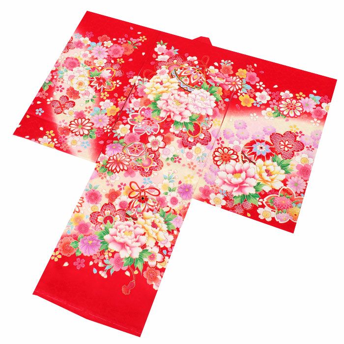 お宮参り 着物 女の子 産着 祝い着 赤 牡丹 鈴 桜 正絹 友禅 金駒刺繍