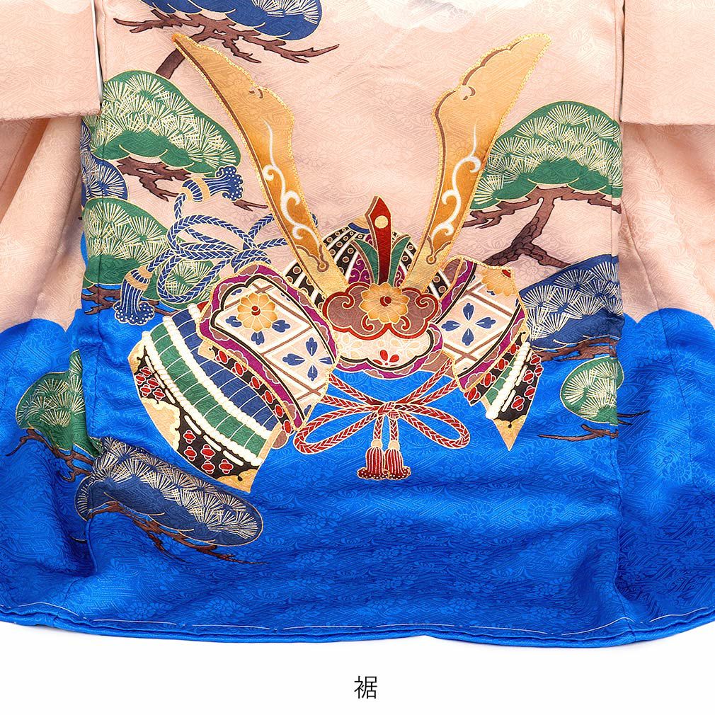 502ay55□お宮参り 男児 祝い着 着物 長襦袢付 龍に兜 玉手箱 鼓□美品 男の子のお宮参り産着 祝い着 「黒地 龍に兜、鷹、熨斗」 熨斗目 の