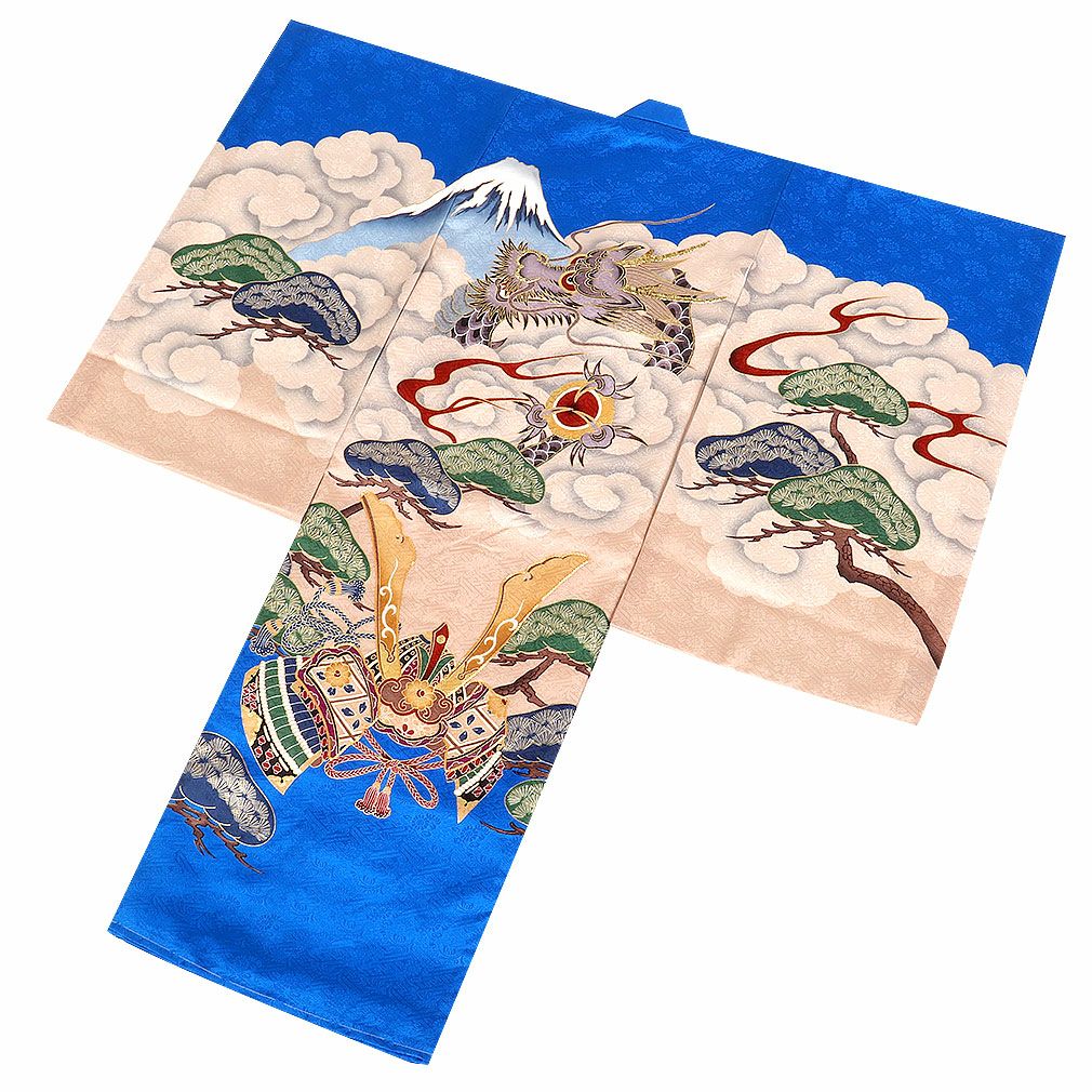 お宮参り 着物 男の子 産着 祝い着 青 龍 竜 富士 松 兜 正絹 のしめ お宮参り 着物 男の子 産着 祝い着 青 龍 竜 富士 松 兜 正絹 のしめ