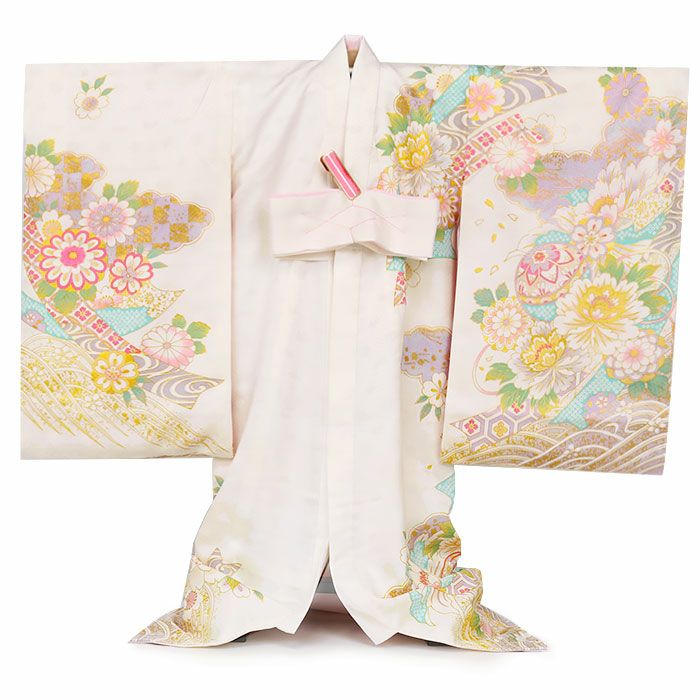 お宮参り 着物 女の子 産着 祝い着 白 紫色 鞠 菊 牡丹 芍薬 万寿菊