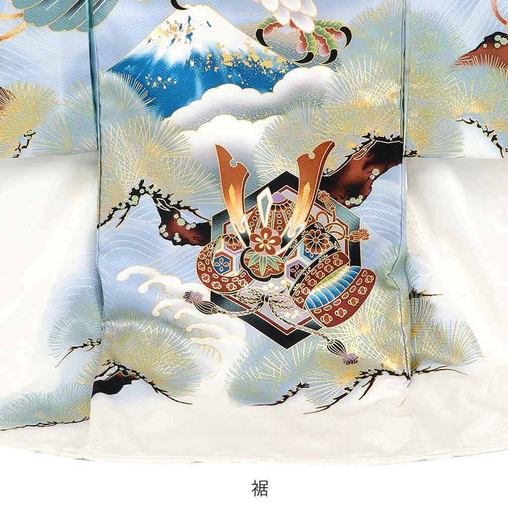 お宮参り 着物 男の子 産着 祝い着 白 鷹 富士山 兜 松 正絹 のしめ