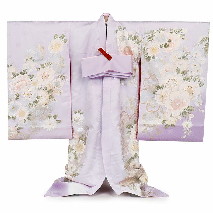 お宮参り 着物 女の子 産着 祝い着 藤色 銀 鞠 八重桜 牡丹 桜 橘 吉祥