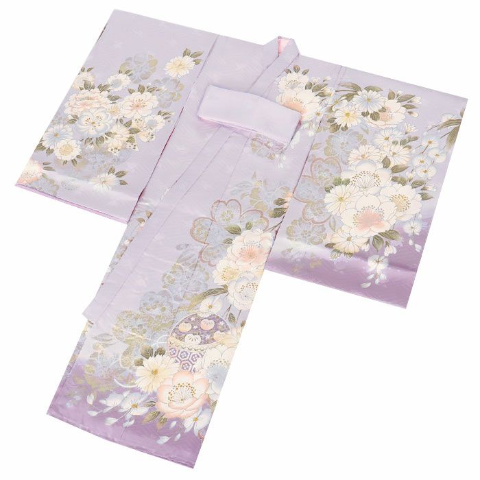 お宮参り 着物 女の子 産着 祝い着 藤色 銀 鞠 八重桜 牡丹 桜 橘 吉祥