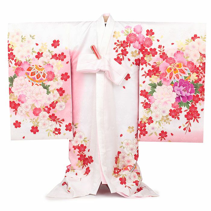 お宮参り 着物 女の子 産着 祝い着 白 桃 ホワイト 鞠 毬 牡丹 菊 桜
