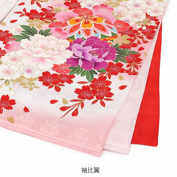 赤と白の桜模様 お宮参り用着物 正絹] お宮参り 女の子 初着 産着 鞠に彩り桜花尽くし 白 赤 桃色 花