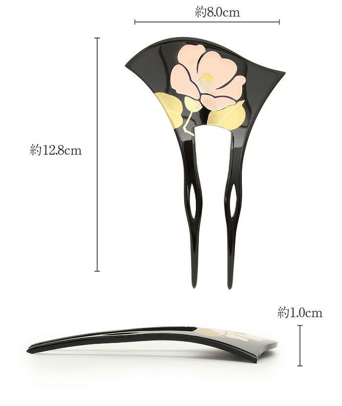 かんざし 二本差し 二本 簪 バチ型 黒 べっ甲 白椿 椿 蒔絵簪 日本製