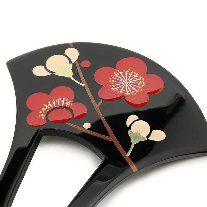 かんざし 二本差し 二本 簪 バチ型 黒 べっ甲 紅梅 梅 蒔絵簪 日本製