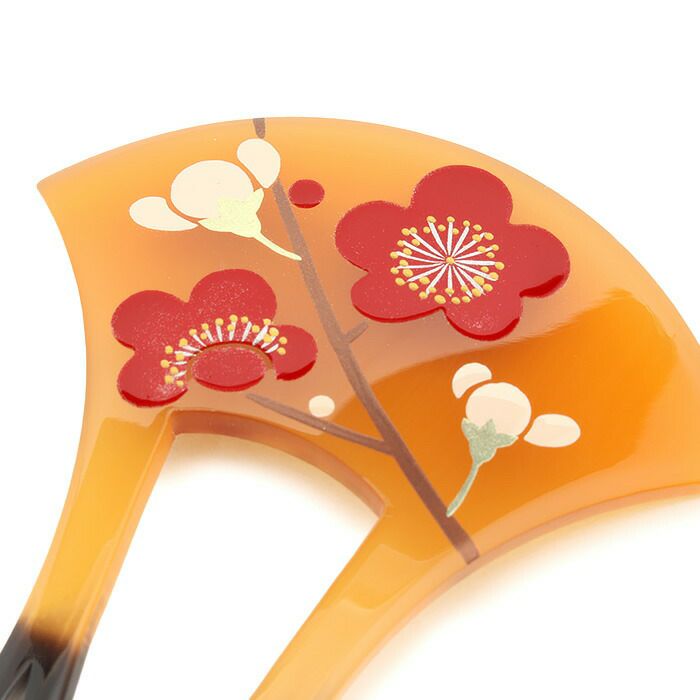 かんざし 二本差し 二本 簪 バチ型 黒 べっ甲 紅梅 梅 蒔絵簪 日本製
