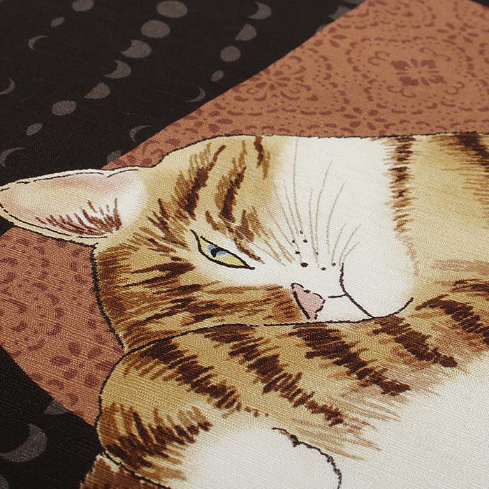 京袋帯 正絹 黒 アンモニャイト 猫 WAKKA 仕立て上がり おび なごや帯