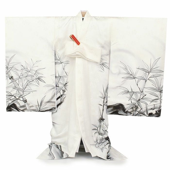 お宮参り 着物 男の子 産着 祝い着 白 金 灰 虎 吠虎 笹 竹 正絹 友禅
