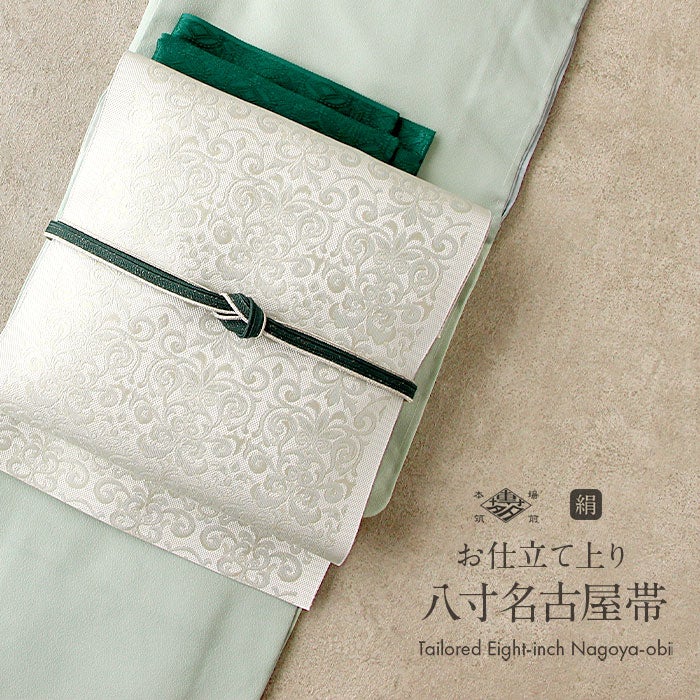 5k2302 名古屋帯　絹　夏帯　夏物　博多帯　本場筑前博多　織工業組合　赤　白 夏帯 博多帯 帯 筑前帯 博多八寸名古屋帯 正絹 黒木織物 ＜ お仕立て