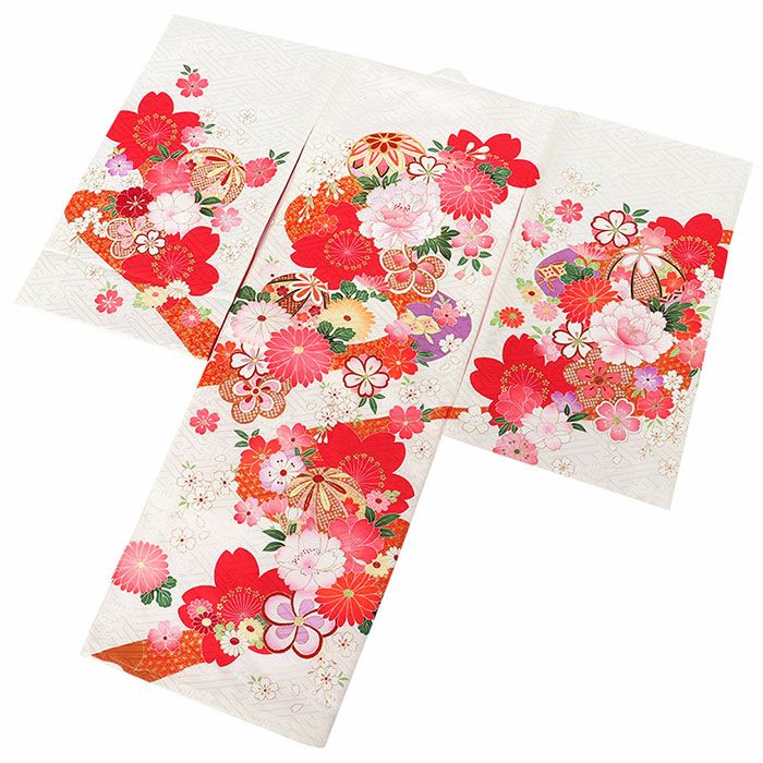お宮参り 着物 女の子 産着 祝い着 白 鞠 八重桜 桜 牡丹 菊 梅 吉祥紋