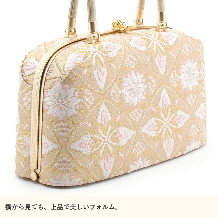 ゴールド花柄和装用　王室愛用モデルバッグ 中型 手描き友禅 ボタニカル更紗クラッチバッグ
