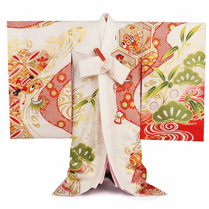 お宮参り 着物 女の子 産着 祝い着 白 金 対い鶴 吉祥紋 向かい鶴 正絹