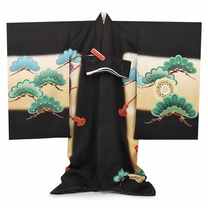 お宮参り 着物 男の子 産着 祝い着 黒 兜 鷹 富士山 招福十善 吉祥十徳