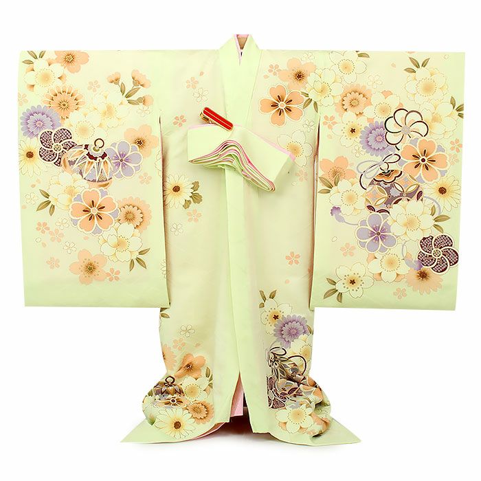 正絹 七歳祝い着 鈴に菊と桜 金駒刺繍 七五三(新品) ku30-352.jpg