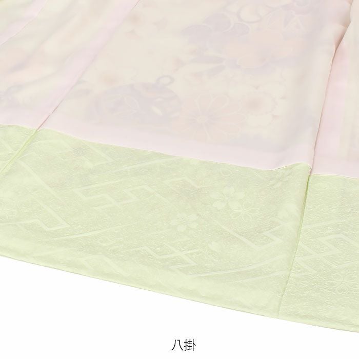 お宮参り 着物 女の子 産着 祝い着 淡黄緑 花車 桜 鈴 正絹 友禅 刺繍