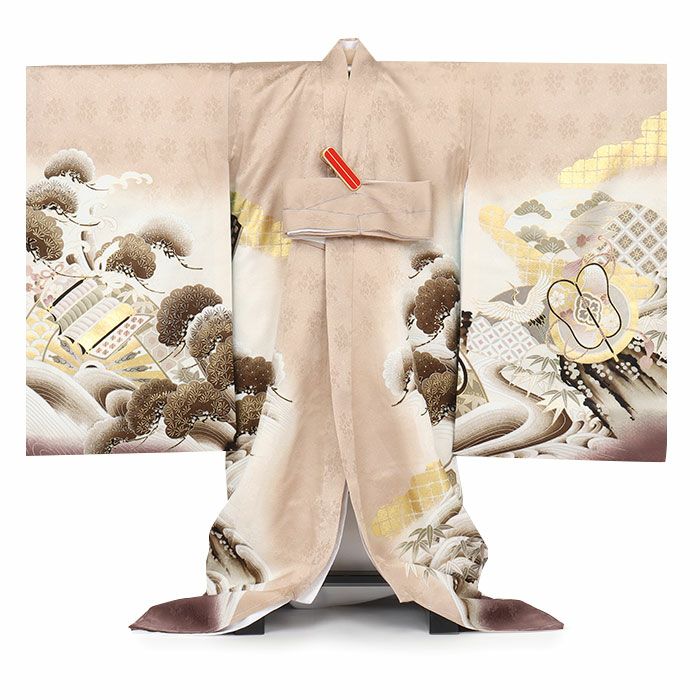 お宮参り 着物 男の子 産着 祝い着 薄茶 濃茶 兜 源氏車 軍配 小槌 飛