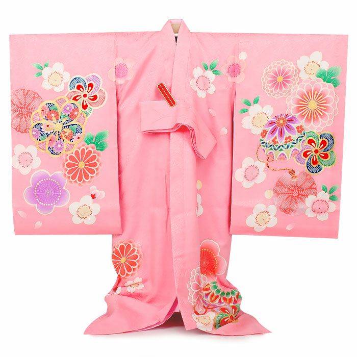 お宮参り 着物 女の子 産着 祝い着 桃 鞠 毬 ねじ梅 正絹 友禅 刺繍