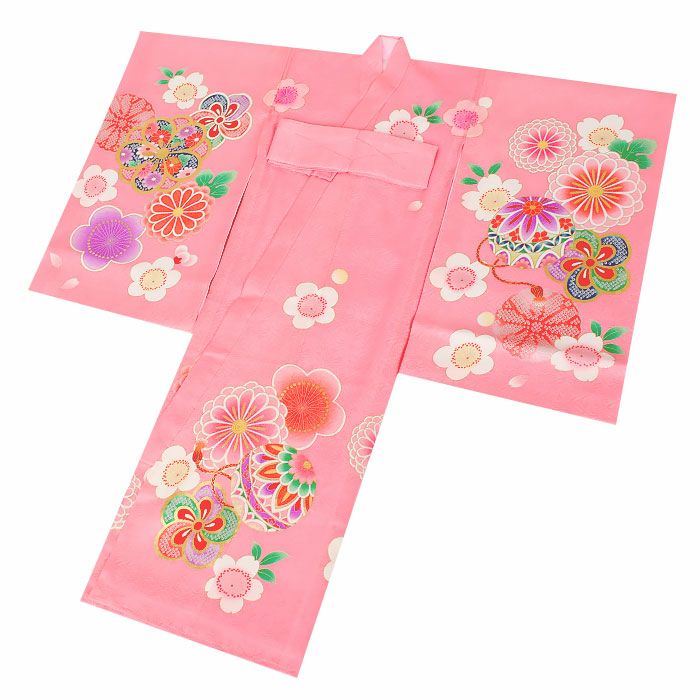お宮参り 着物 女の子 産着 祝い着 桃 鞠 毬 ねじ梅 正絹 友禅 刺繍