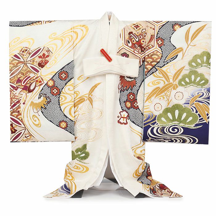 お宮参り 着物 男の子 産着 祝い着 白 金 対い鶴 吉祥紋 向かい鶴 正絹