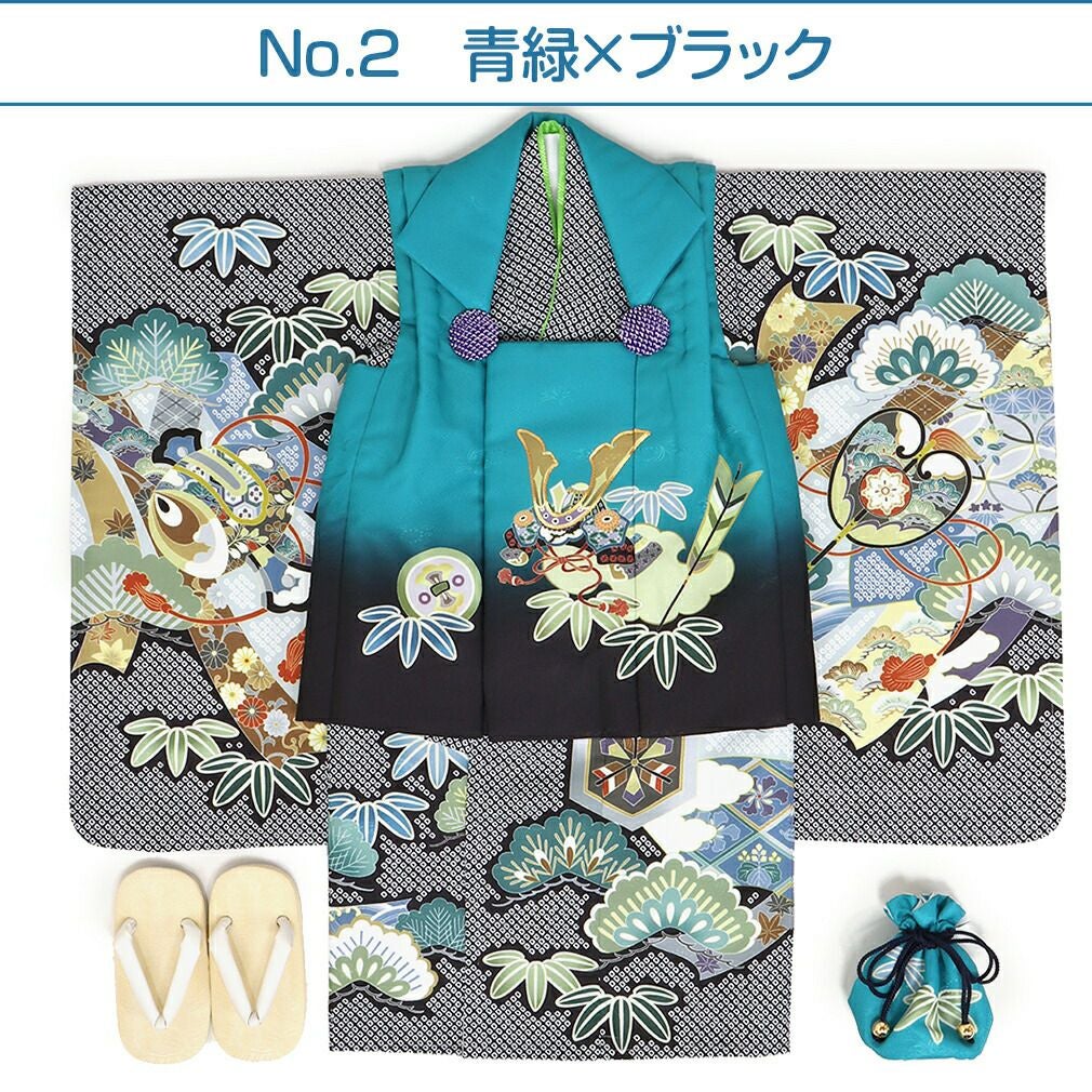 七五三 着物 3歳 男の子 被布セット 販売 6点セット 全3色 兜 破魔矢