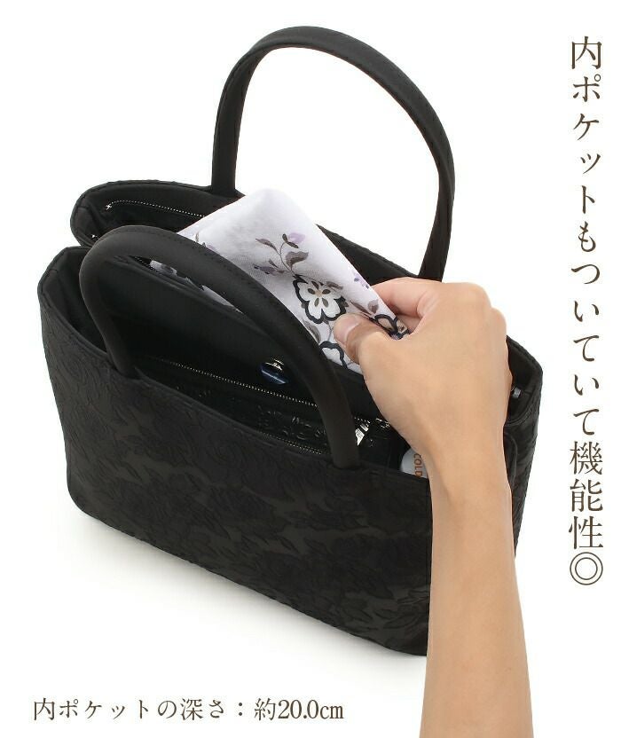 岩佐 ハンドバッグ 薔薇刺繍 ブラックフォーマル 冠婚葬祭用 フォーマルバッグ ブラックフォーマル 岩佐 黒 バラ柄 日本製 礼装用