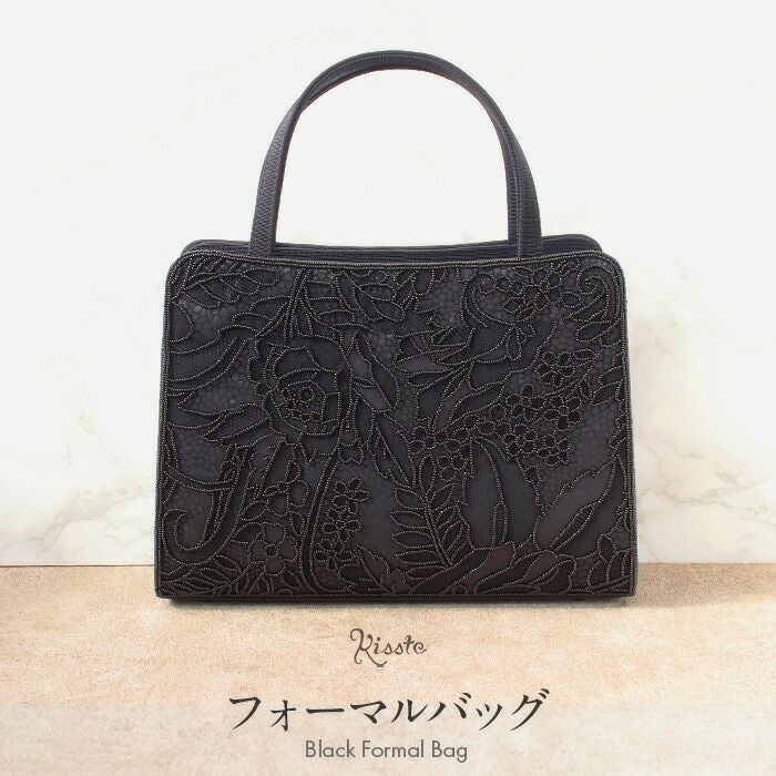 ✨ほぼ未使用✨ 和装バッグ ハンドバッグ 刺繍 ブラック 花柄 総柄 日本製 鞄 刺繍 バッグ 手さげ ハンドバッグ フラワー柄 総刺繍 手持ち