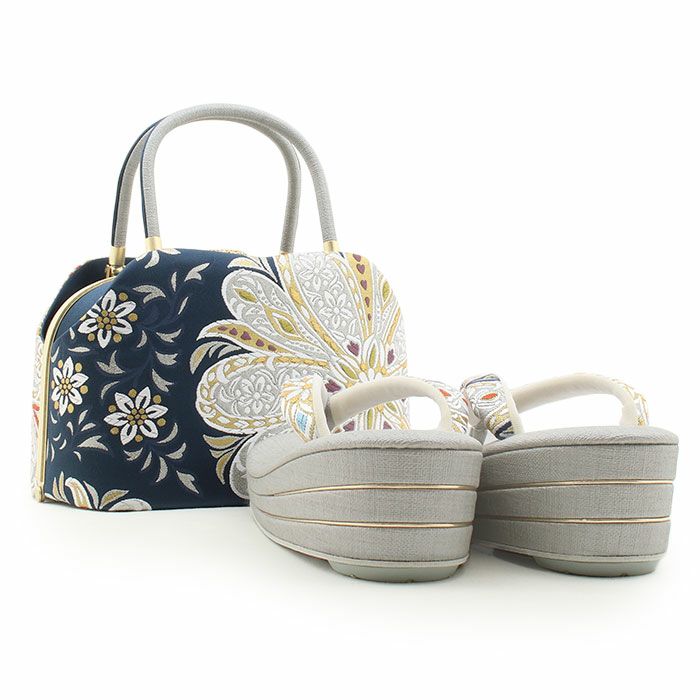 【新品】世美庵 謹製 正絹 西陣織草履バッグセット 24cm 古典柄 03215 草履バックセット 成人式 振袖 世美庵 Lサイズ フリーサイズ 華紋 正絹帯地