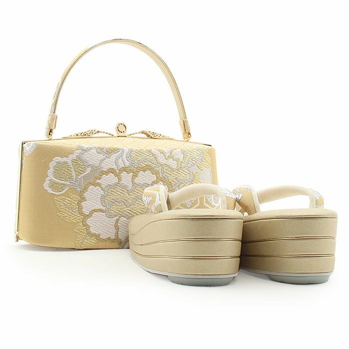 世美庵 和装 振袖用 バッグ・草履セット ゴールドカラー 日本製 草履バックセット 成人式 振袖 草履 バッグ 草履バッグセット 草履