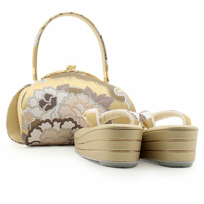 草履 バッグ セット 帯地 3枚芯 ヒール草履 振袖 uzouri52-5 SOUBIEN（創美苑） 草履バッグセット 振袖 成人式 盛装 白 黒 金 銀