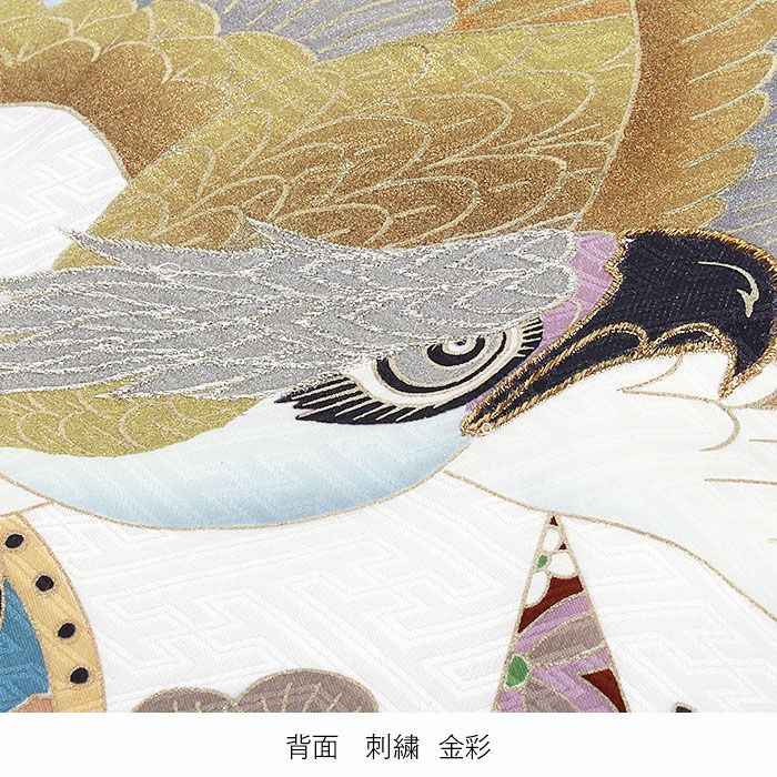 お宮参り 着物 男の子 産着 祝い着 白 クリーム 鷹 兜 小槌 太鼓 矢