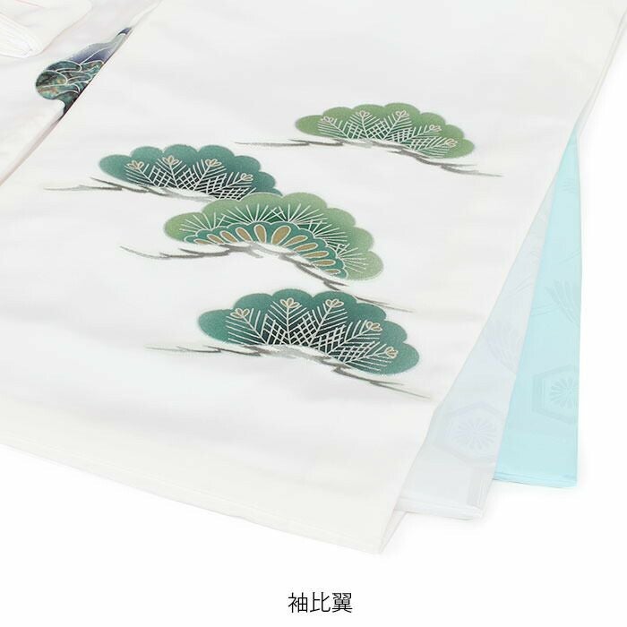 新品正絹産着祝着京友禅伝統工芸、本金、特選大鷹と祝い熨斗小槌古典文 しつけ糸付き お宮参り 着物 男の子 産着 祝い着 白 鷹 兜 熨斗 軍配 松 小槌