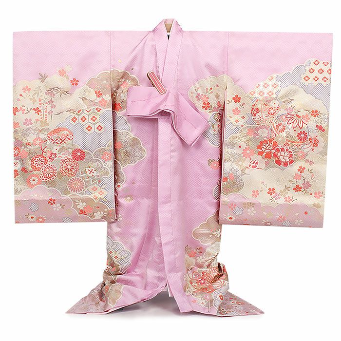 お宮参り 着物 女の子 産着 祝い着 桃紫 桃 橙 薄紫 鞠 牡丹 御所車