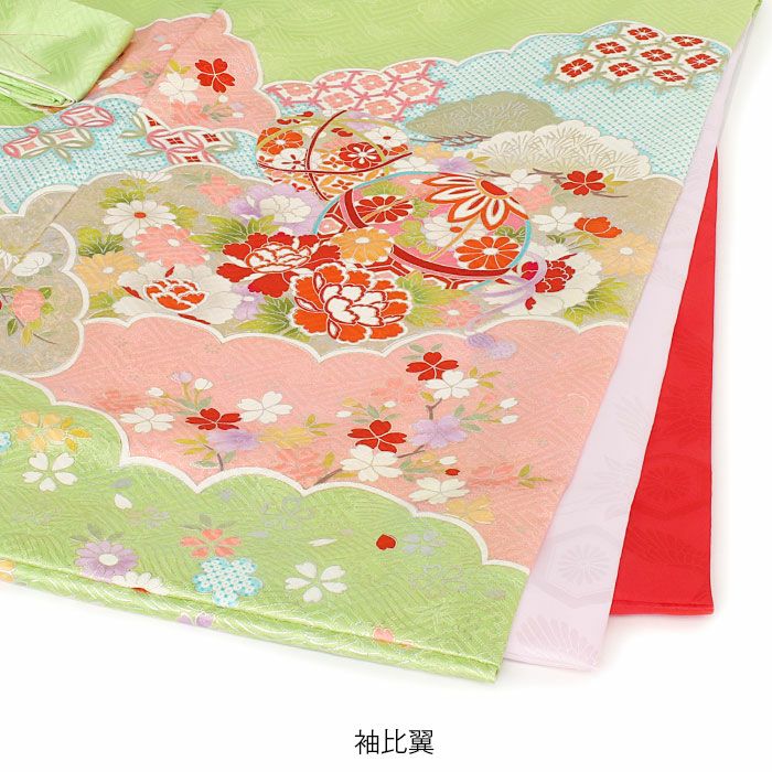 お宮参り 着物 女の子 産着 祝い着 黄緑 桃 橙 水色 御所車 万寿菊