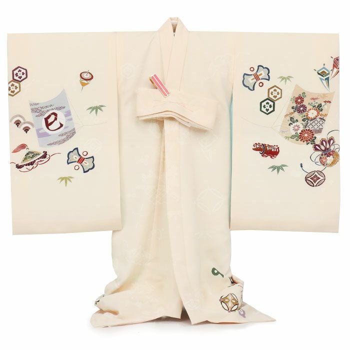 お宮参り着物男の子産着生成凧凧揚げ巳蛇年宝尽くし赤べこ玩具柄吉祥紋正絹友禅京友禅経済産業大臣指定伝統的工芸品金駒刺繍金彩新品日本製販売購入きもの祝い着のしめ掛け着初着祝着一つ身服装赤ちゃんベビー贈答プレゼント御祝いfs