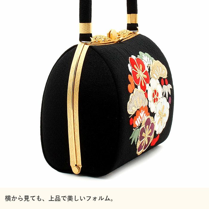 和装 草履バッグセット 帯地 梅 黒×金 3枚芯 フリーサイズ k16-13 SOUBIEN（創美苑） 草履バッグセット 成人式 草履 バッグ 振袖 黒