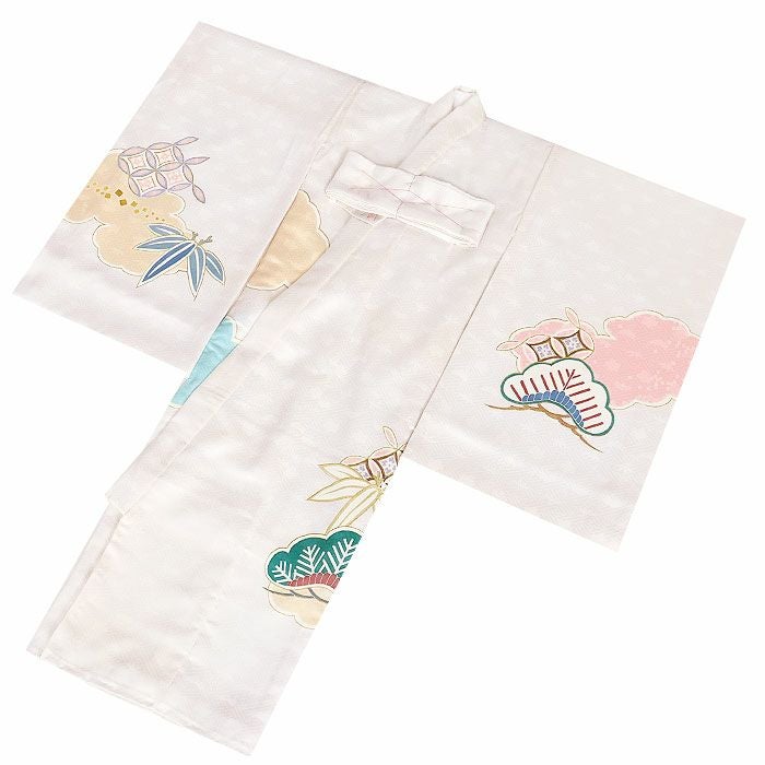 お宮参り着物男の子女の子男女兼用産着白宝尽くし松竹梅吉祥紋正絹友禅手書き友禅金駒刺繍手刺繍銀通し金彩新品日本製販売購入きもの祝い着のしめ掛け着初着祝着一つ身服装赤ちゃんベビー贈答プレゼント御祝いホワイトユニセックスfs