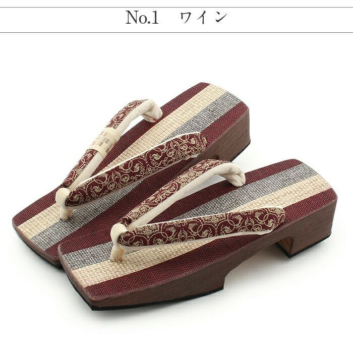 下駄レディース浴衣用ゆかた用シコロ張り焼桐ワイングリーンモーヴブラウンMサイズ全3色桐下駄縞更紗彩小径IROKOMICHI鼻緒太め四角スクエア高級桐下駄しころ調日本製女性女性用げた軽い絹鼻緒川島織龍村裂赤紫緑赤茶おしゃれモダン残暑fs