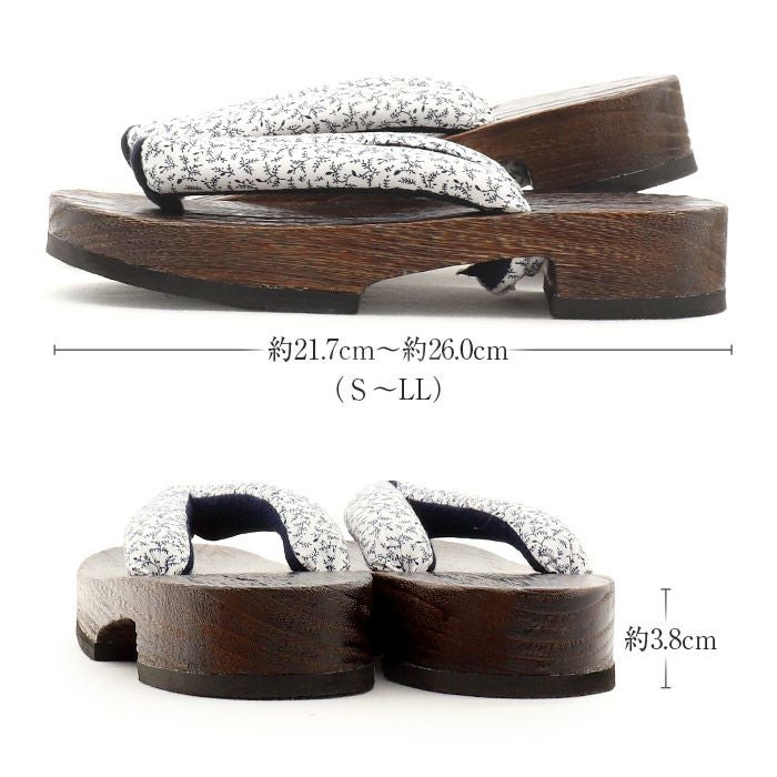 下駄レディース浴衣用ゆかた用Kissteオリジナル焦げ茶台白茶紺紺菊リーフ涼羽葉ネイビーブロッサム浅紺花花柄S/F/LLサイズフリーLサイズ鼻緒太め右近下駄桐下駄女性女性用げたキステオリジナル小さい大きいフラワー
