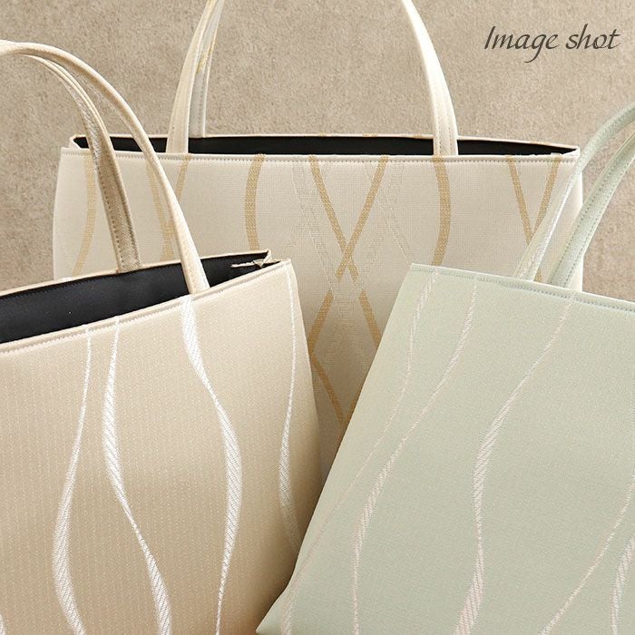 バッグお洒落バッグ尾州織和装バッグ横長手提げバッグ着物和装洋装和洋兼用レディース単品カジュアル用春夏秋冬通年用アイボリーベージュグリーン全3色ジャガード織立涌軽い日本製普段カジュアルバッグおしゃれオシャレ贈り物ギフトfs
