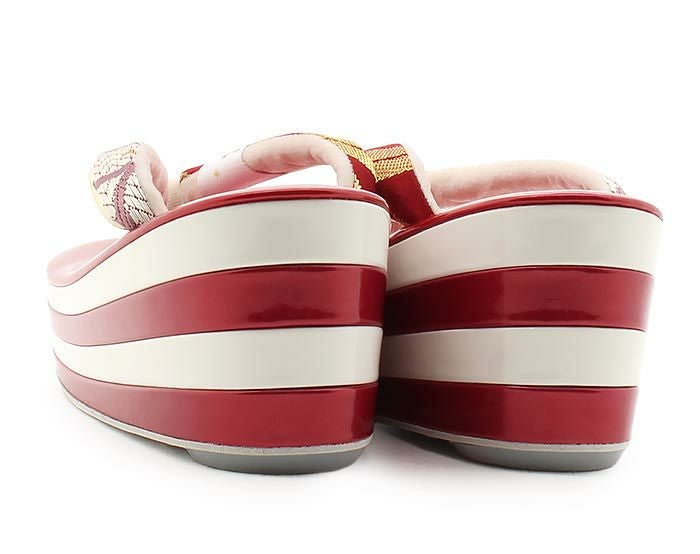 振袖草履成人式草履振袖ぞうり成人用レディース世美庵Lサイズレッドホワイト赤白華紋正絹帯地エナメル合皮4枚芯厚底ハイヒールバイカラー日本製優花緒痛くない歩きやすい女性振袖卒業袴振り袖ママ振おしゃれはたち結婚式ぞうり草履fs